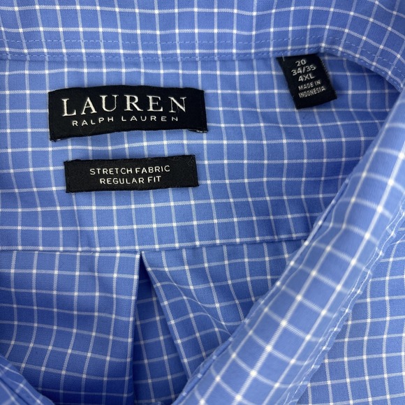 Lauren Ralph Lauren Regular Fit Stretch Blue Check Long Sleeve Shirt Size 4XL - Picture 2 of 9
